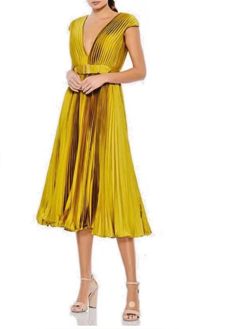 Mac Duggal Women's Green/Gold Midi Dress, Size 6, NWOT, Retail $338